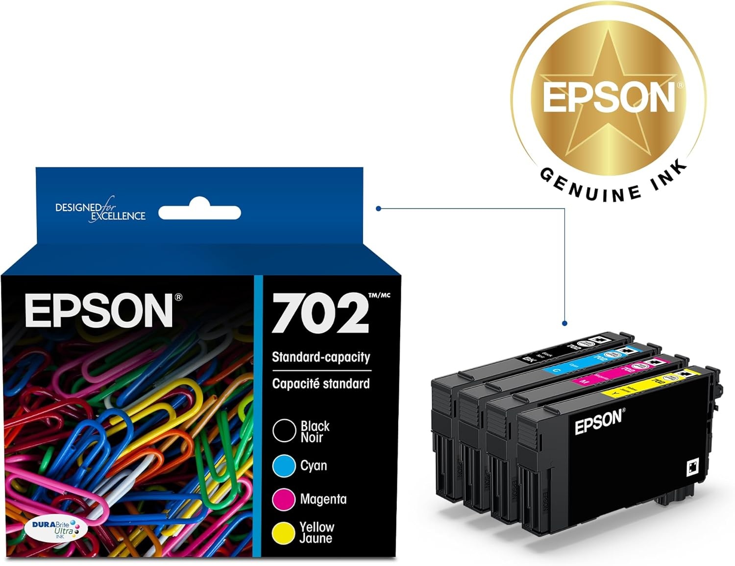 image:imageEPSON 702 DURABrite Ultra Ink Standard Capacity Black amp Color Cartridge Combo Pack T702120BCS Works with WorkForce Pro WF3720 3730 3733MultiPack Pack of 2