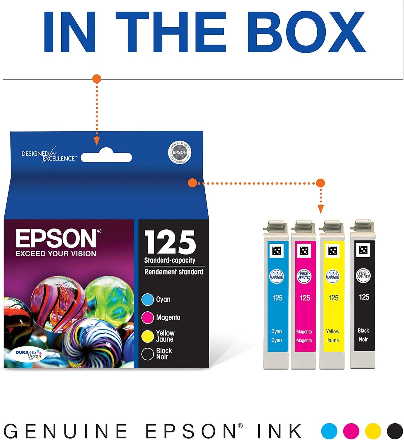 image:imageEPSON 125 DURABrite Ultra Ink Black amp Color Cartridge Combo Pack For Stylus NX125 127 130 230 420 530 625 WorkForce WF320 323 325 520