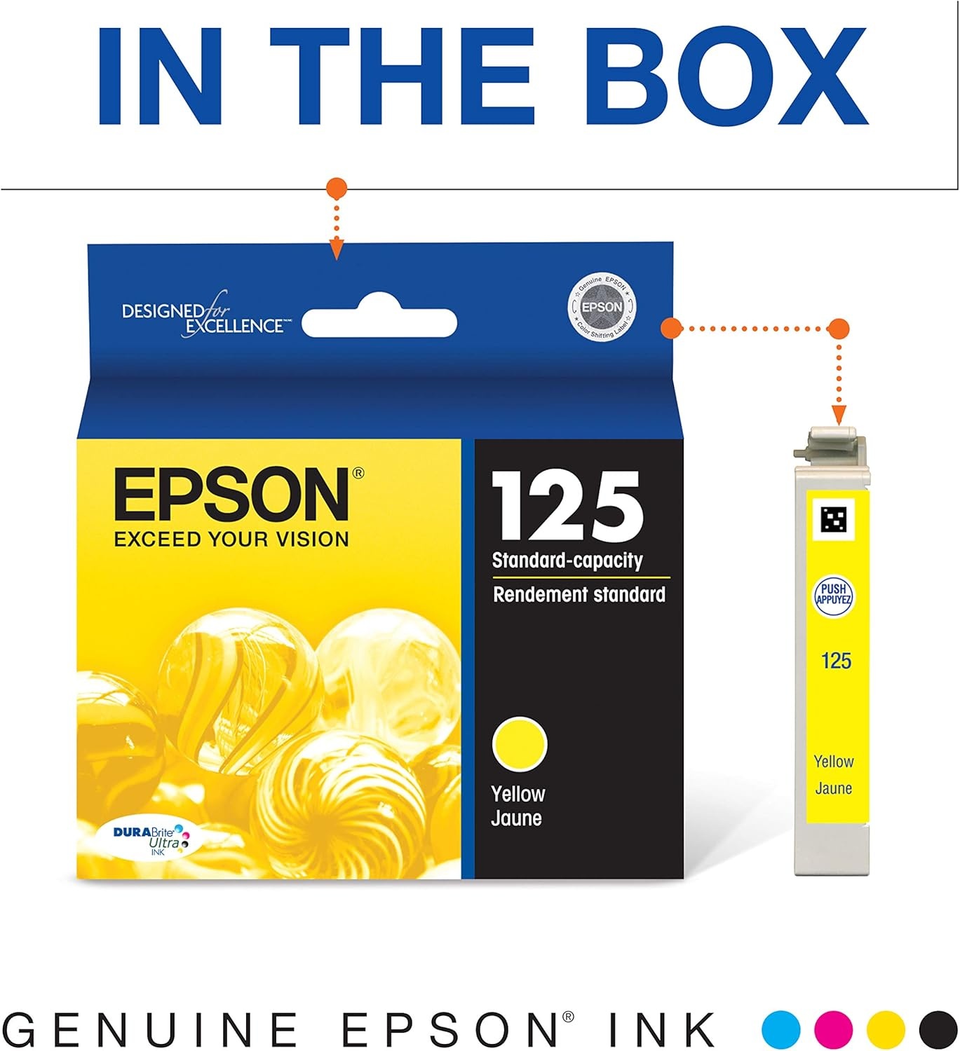 image:imageEPSON 125 DURABrite Ultra Ink Standard Capacity Yellow Cartridge T125420 Works with Stylus NX125 127 130 230 420 530 625 WorkForce WF320 323 325 5201 Count Pack of 2