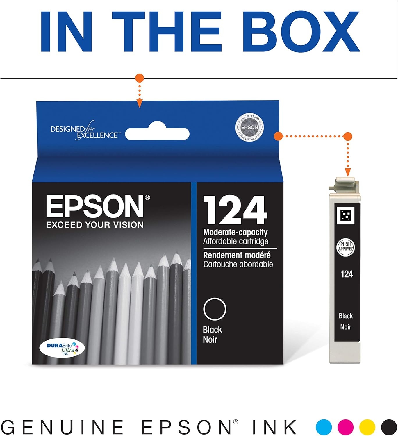 image:imageEpson 124 DURABrite Ultra Ink Standard Capacity Color Combo Pack T124520S Works with Stylus NX125 127 130 230 330 420 430 Workforce WF320 323 325 435Black