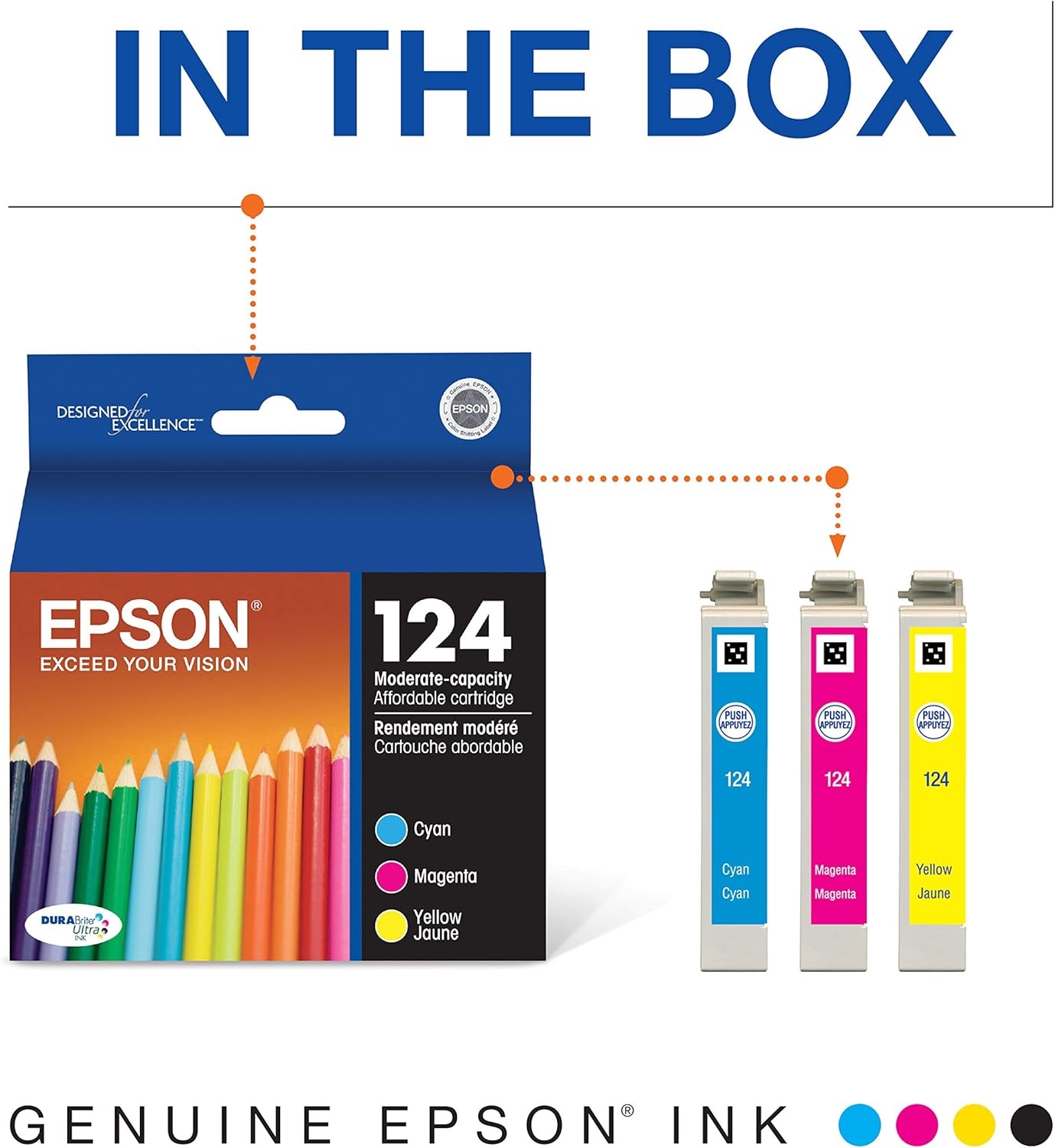 image:imageEpson 124 DURABrite Ultra Ink Standard Capacity Color Combo Pack T124520S Works with Stylus NX125 127 130 230 330 420 430 Workforce WF320 323 325 435Color Combo Pack