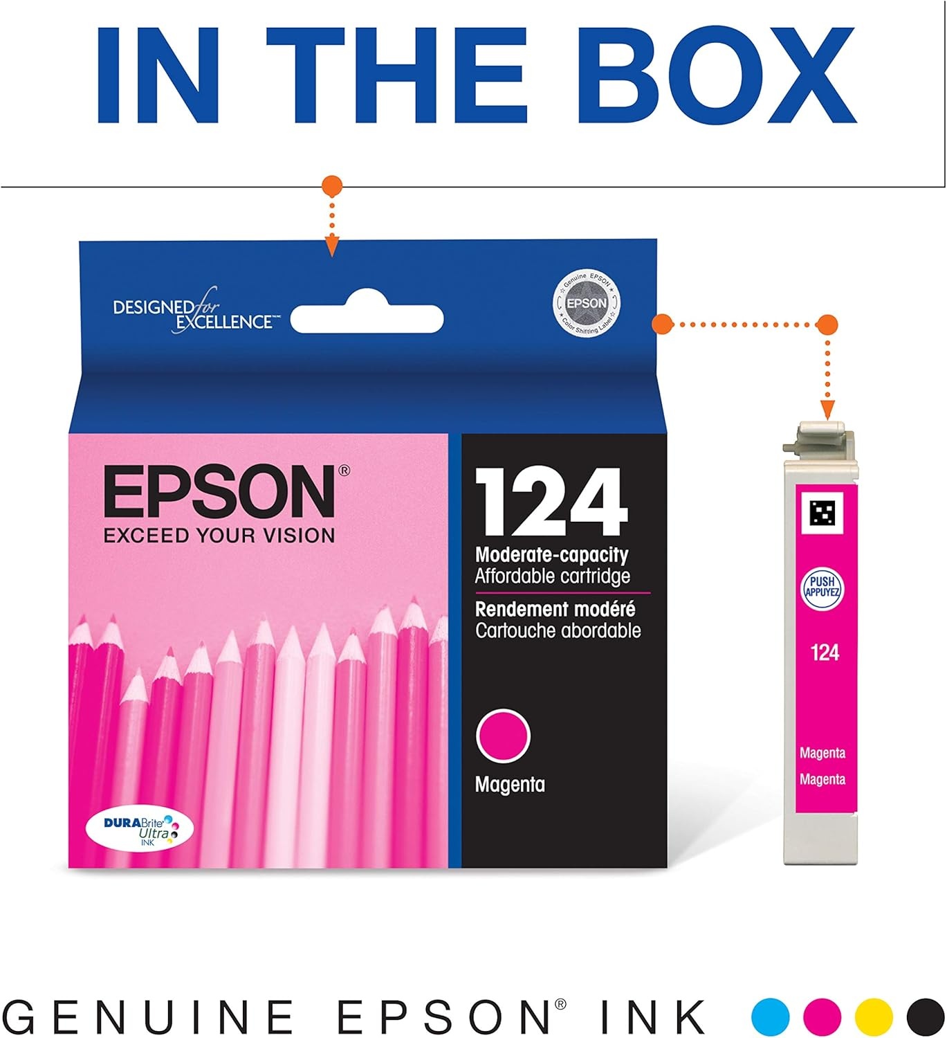 image:imageEpson 124 DURABrite Ultra Ink Standard Capacity Color Combo Pack T124520S Works with Stylus NX125 127 130 230 330 420 430 Workforce WF320 323 325 435Magenta