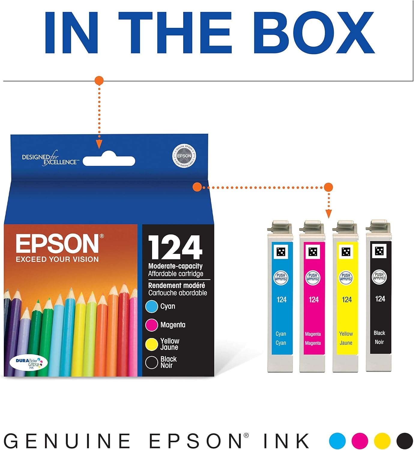 image:imageEpson 124 DURABrite Ultra Ink Standard Capacity Color Combo Pack T124520S Works with Stylus NX125 127 130 230 330 420 430 Workforce WF320 323 325 435Ultra Black and Color Combo Pack