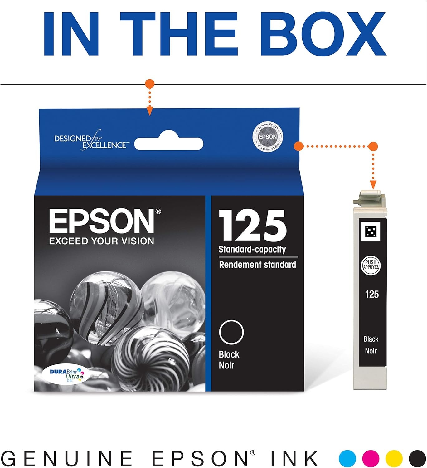 image:imageEpson 125 DURABrite Ultra Ink Standard Capacity Black Cartridge T125120S Works with Stylus NX125 127 130 230 420 530 625 Workforce WF320 323 325 520