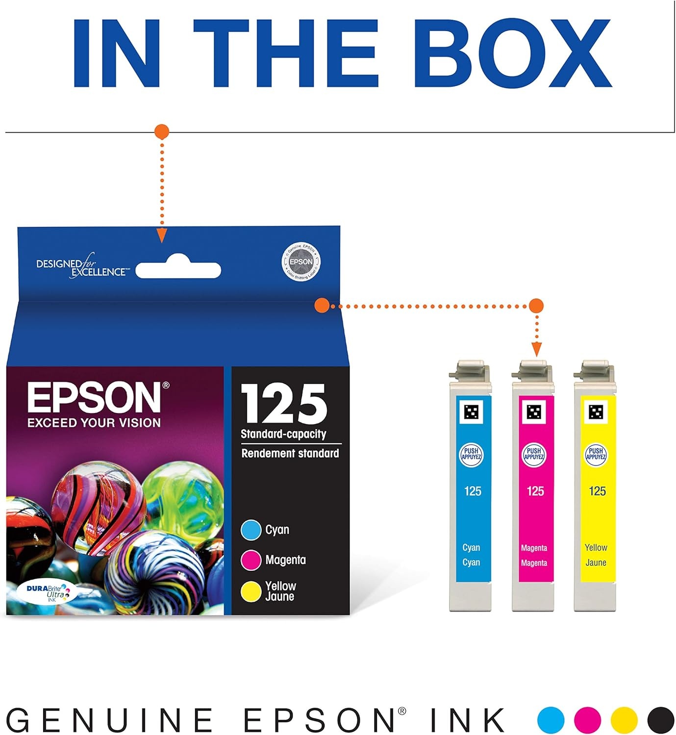image:imageEpson 125 DURABrite Ultra Ink Standard Capacity Color Combo Pack T125520S Works with Stylus NX125 127 130 230 420 530 625 Workforce WF320 323 325 520