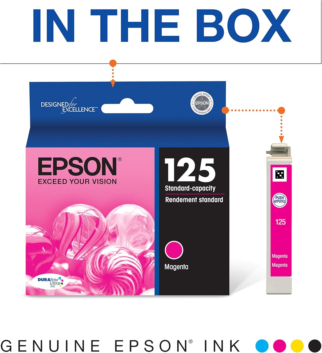 image:imageEpson 125 DURABrite Ultra Ink Standard Capacity Magenta Cartridge T125320S Works with Stylus NX125 127 130 230 420 530 625 Workforce WF320 323 325 520