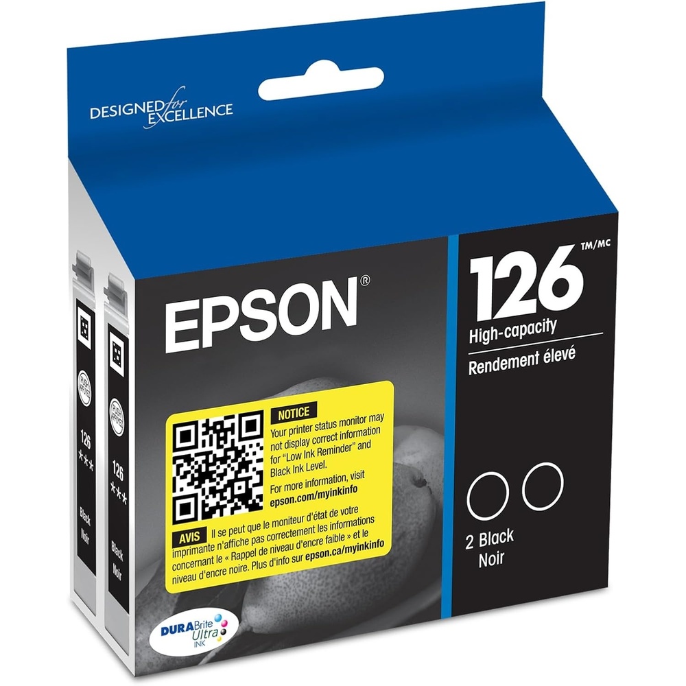 image:imageEPSON 126 DURABrite Ultra Ink Black Dual Cartridge For WF3520 3530 3540 520 545 630 633 635 645 7010 7510 7520 840 845 and other select modelsInk