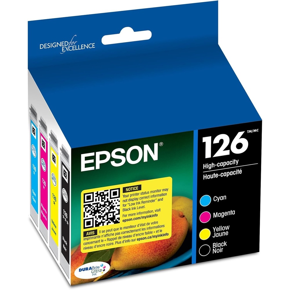 image:imageEPSON 126 DURABrite Ultra Ink Black amp Color Combo Pack For WF3520 3530 3540 520 545 630 633 635 645 7010 7510 7520 840 845 and other select modelsBlack and Color Ink