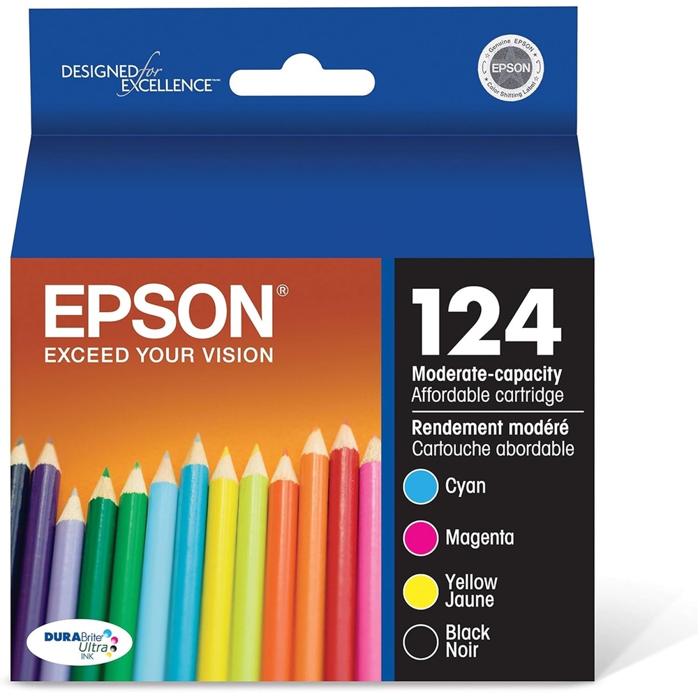 image:imageEpson 124 DURABrite Ultra Ink Standard Capacity Color Combo Pack T124520S Works with Stylus NX125 127 130 230 330 420 430 Workforce WF320 323 325 435Ultra Black and Color Combo Pack