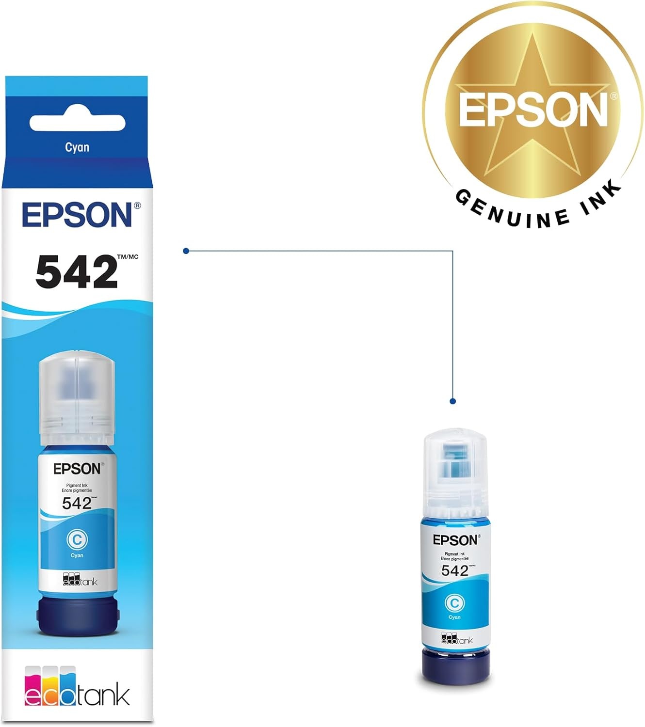 image:imageEPSON 542 EcoTank Pro Ink Ultrahigh Capacity Bottle Cyan T542220S Works with ET5150 5170 5180 5800 5850 5880 16600 16650236 Fl Oz Pack of 1
