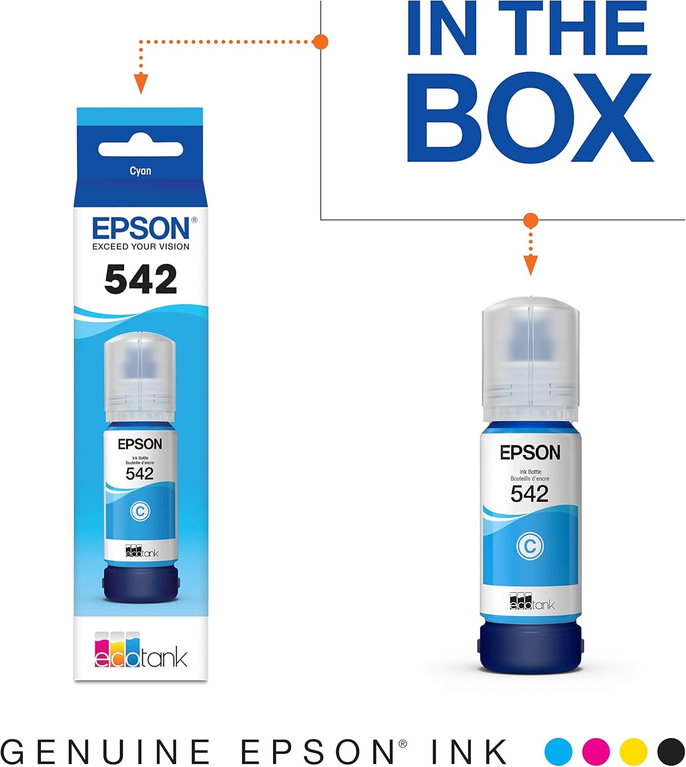 image:imageEPSON 542 EcoTank Pro Ink Ultrahigh Capacity Bottle Cyan T542220S Works with ET5150 5170 5180 5800 5850 5880 16600 16650236 Fl Oz Pack of 2