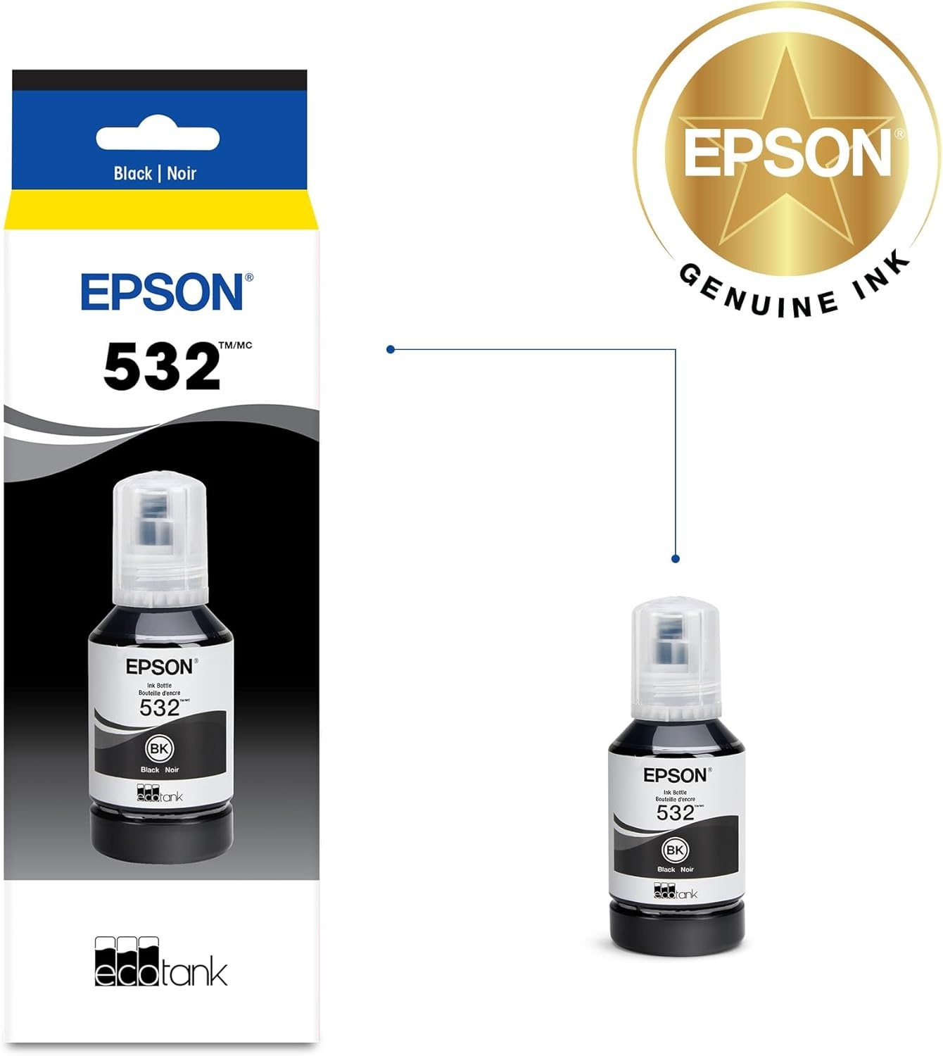 image:imageEPSON 532 EcoTank Ink Ultrahigh Capacity Bottle Black T532120S Works with ETM2170 M3000 M3170 M1000 M11701 Count Pack of 1