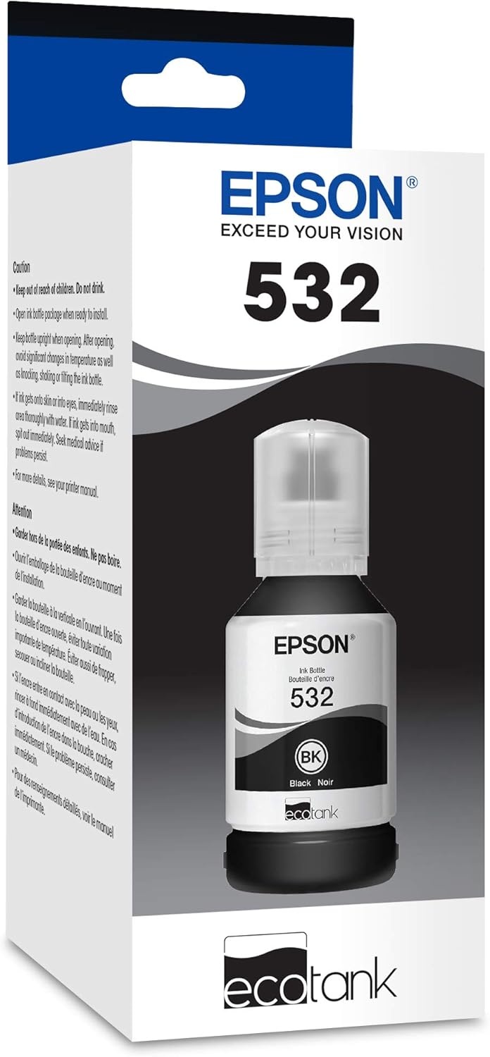 image:imageEPSON 532 EcoTank Ink Ultrahigh Capacity Bottle Black T532120S Works with ETM2170 M3000 M3170 M1000 M11701 Count Pack of 2