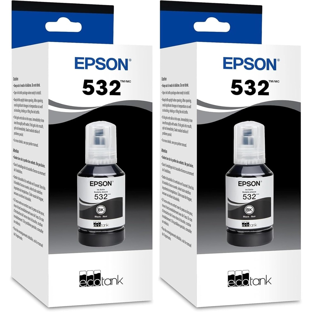 image:imageEPSON 532 EcoTank Ink Ultrahigh Capacity Bottle Black T532120S Works with ETM2170 M3000 M3170 M1000 M11701 Count Pack of 2