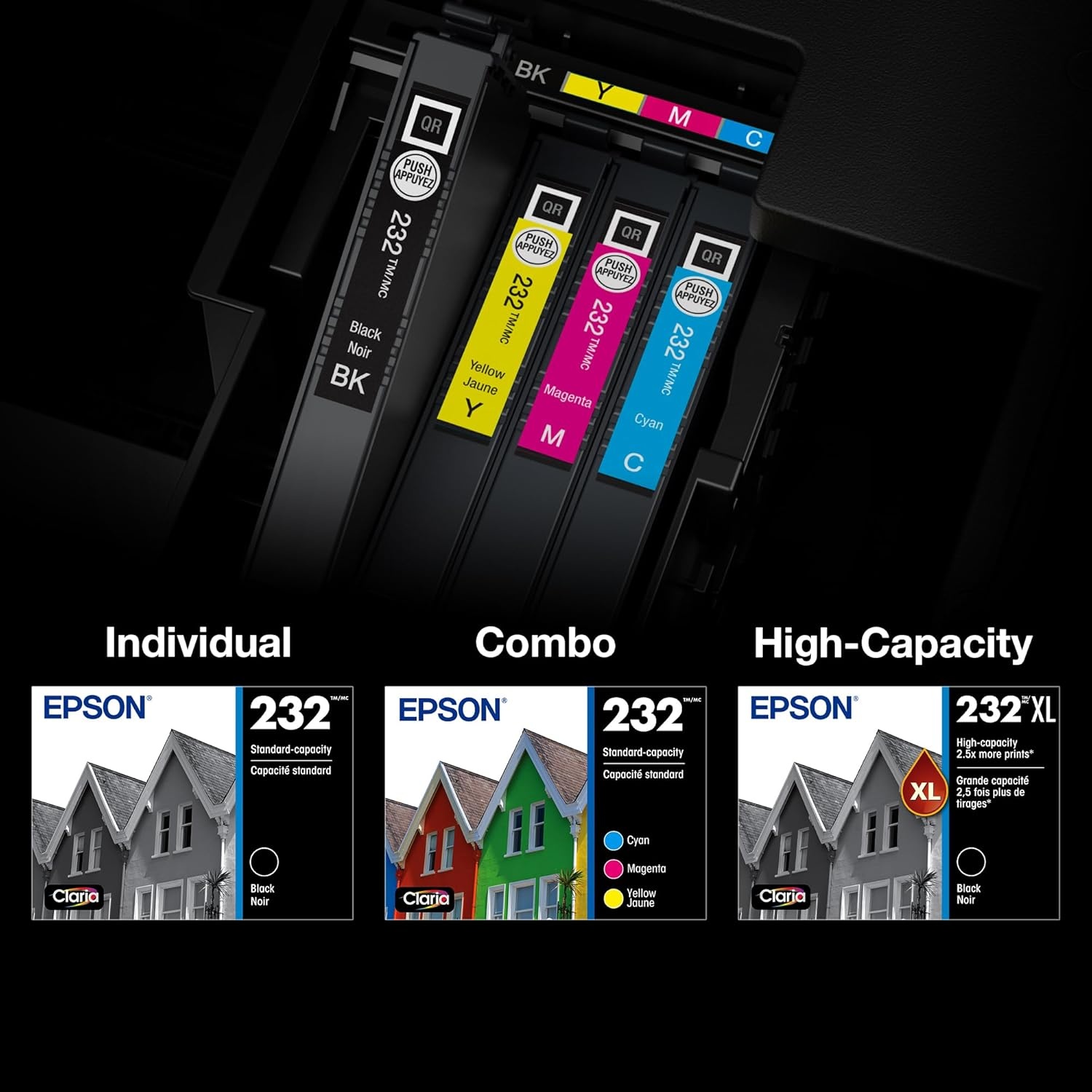 image:imageEPSON 232 Claria Ink High Capacity Black amp Standard Color Cartridge Combo Pack T232XLBCS Works with WorkForce WF2930 2950 and Expression XP4200 4205One Size Pack of 2