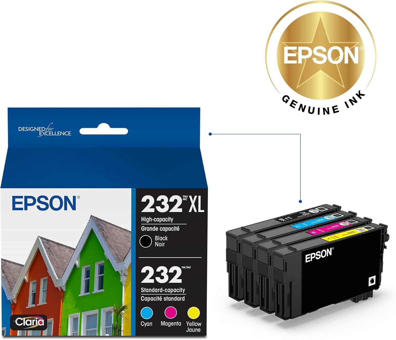 image:imageEPSON 232 Claria Ink High Capacity Black amp Standard Color Cartridge Combo Pack T232XLBCS Works with WorkForce WF2930 2950 and Expression XP4200 4205One Size Pack of 2