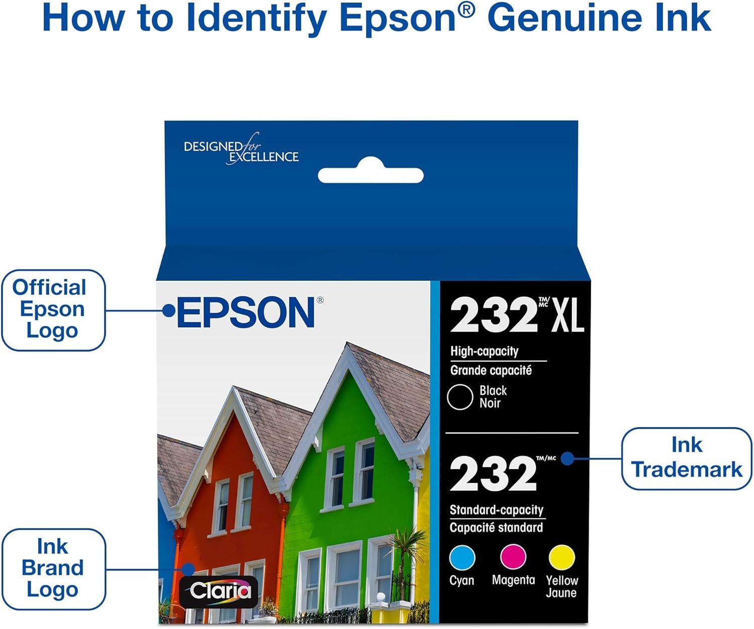 image:imageEPSON 232 Claria Ink High Capacity Black amp Standard Color Cartridge Combo Pack T232XLBCS Works with WorkForce WF2930 2950 and Expression XP4200 4205Standard Capacity