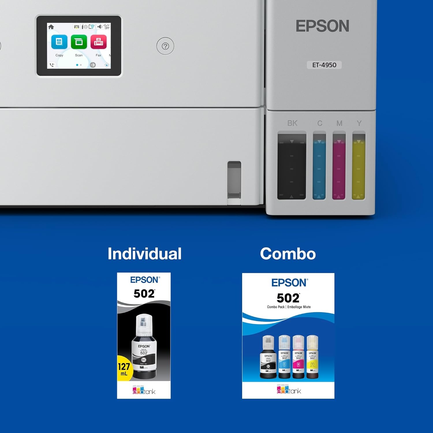 image:imageEPSON 502 EcoTank Ink Ultrahigh Capacity Bottle Cyan Works with ET2750 2760 2850 3750 3760 3850 4850 and other select modelsMagenta