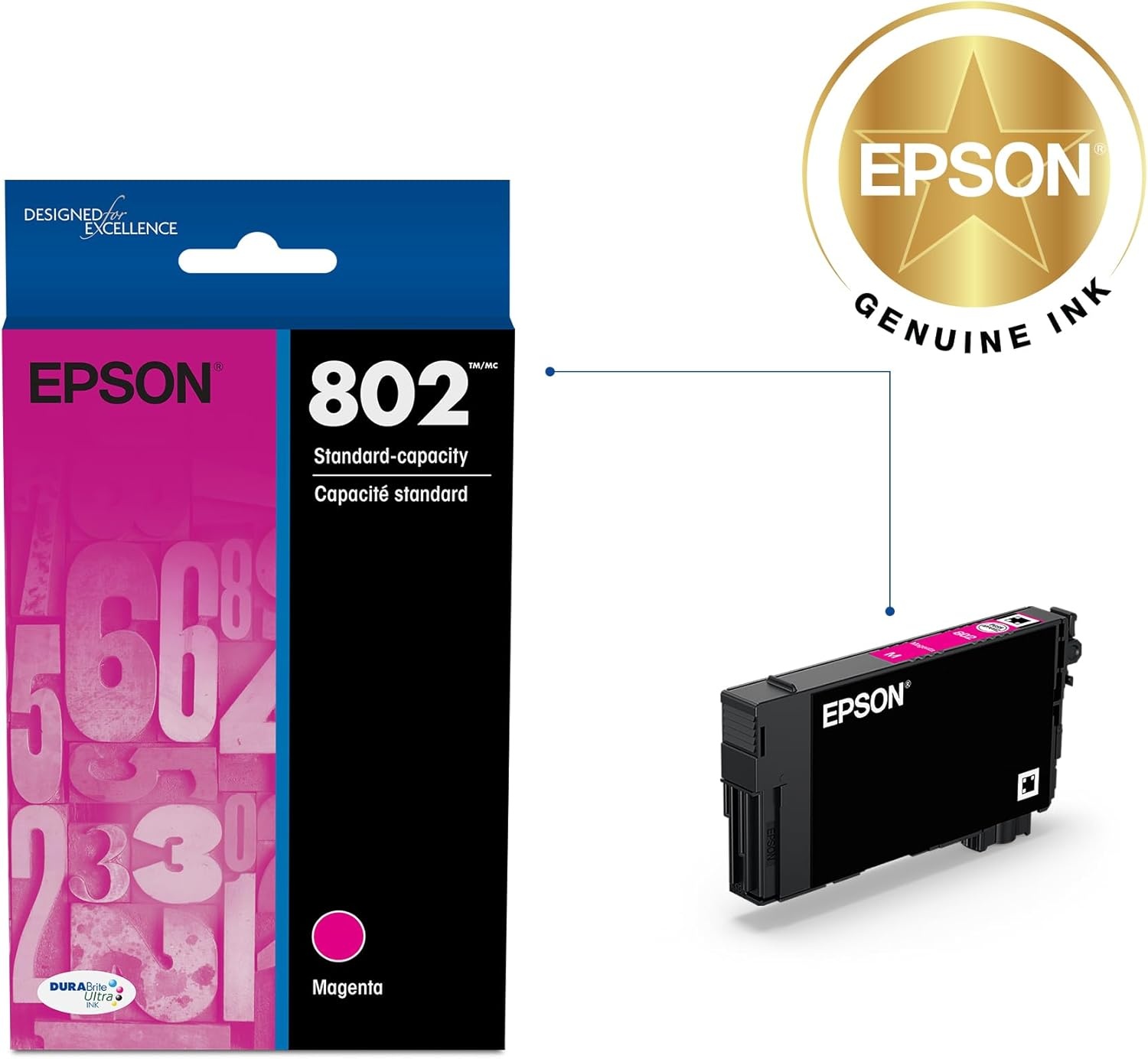 image:imageEPSON 802 DURABrite Ultra Ink Standard Capacity Magenta Cartridge T802320S Works with WorkForce Pro WF4720 4730 4734 4740Standard Capacity