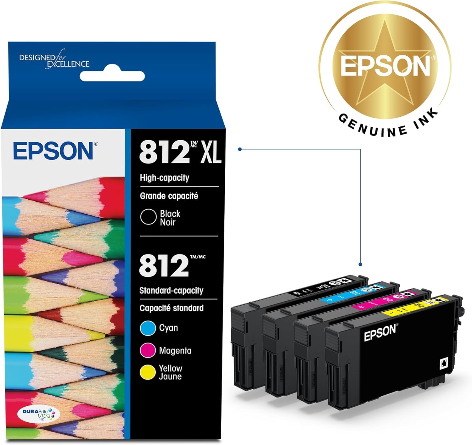 image:imageEPSON 812 DURABrite Ultra Ink High Capacity Black amp Standard Color Cartridge Combo Pack T812XLBCS Works with WorkForce Pro WF7310 7820 7840 ECC7000Ink