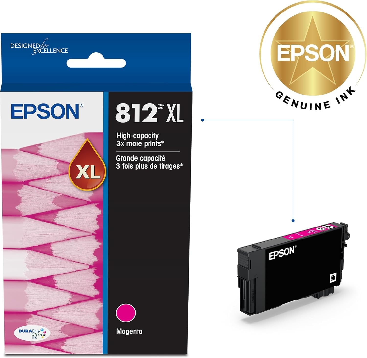 image:imageEPSON 812 DURABrite Ultra Ink High Capacity Magenta Cartridge T812XL320S Works with WorkForce Pro WF7310 7820 7840 ECC7000Ink