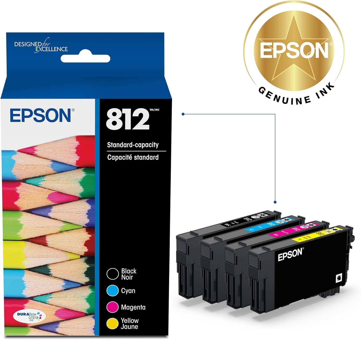 image:imageEPSON 812 DURABrite Ultra Ink Standard Capacity Black amp Color Cartridge Combo Pack T812120BCS Works with WorkForce Pro WF7310 7820 7840 ECC7000Standard Capacity Pack of 2