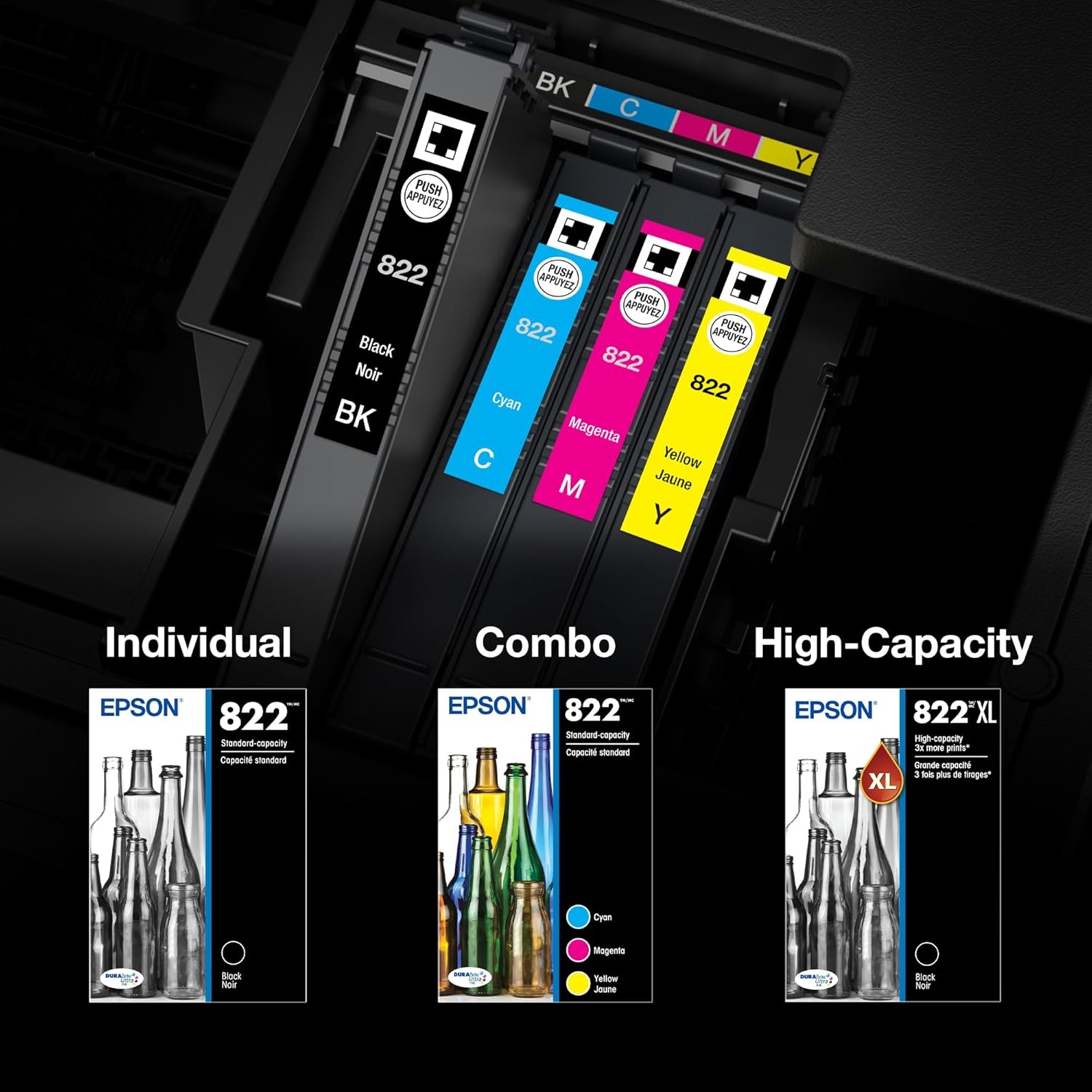 image:imageEPSON 822 DURABrite Ultra Ink High Capacity Black amp Standard Color Cartridge Combo Pack T822XLBCS Works with WorkForce Pro WF38203823 4820 4830 4833 4834Ink