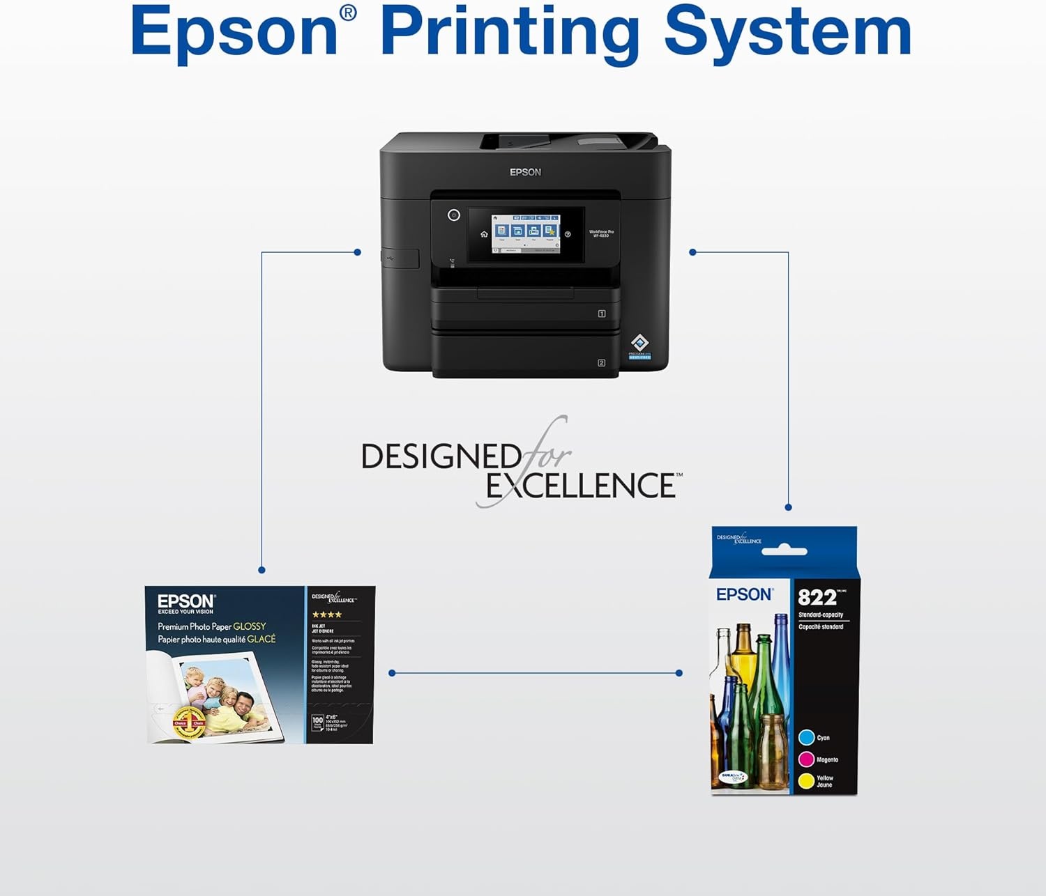 image:imageEPSON 822 DURABrite Ultra Ink High Capacity Black amp Standard Color Cartridge Combo Pack T822XLBCS Works with WorkForce Pro WF38203823 4820 4830 4833 4834Ink
