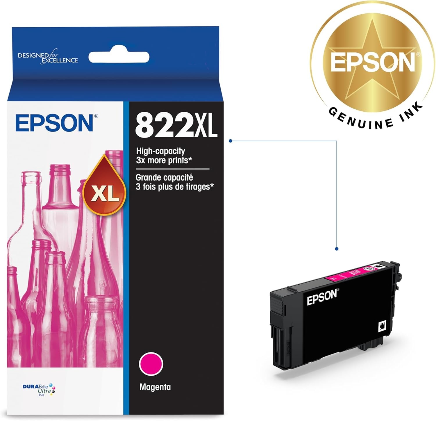 image:imageEPSON 822 DURABrite Ultra Ink High Capacity Magenta Cartridge T822XL320S Works with WorkForce Pro WF38203823 4820 4830 4833 4834High Capacity Pack of 2