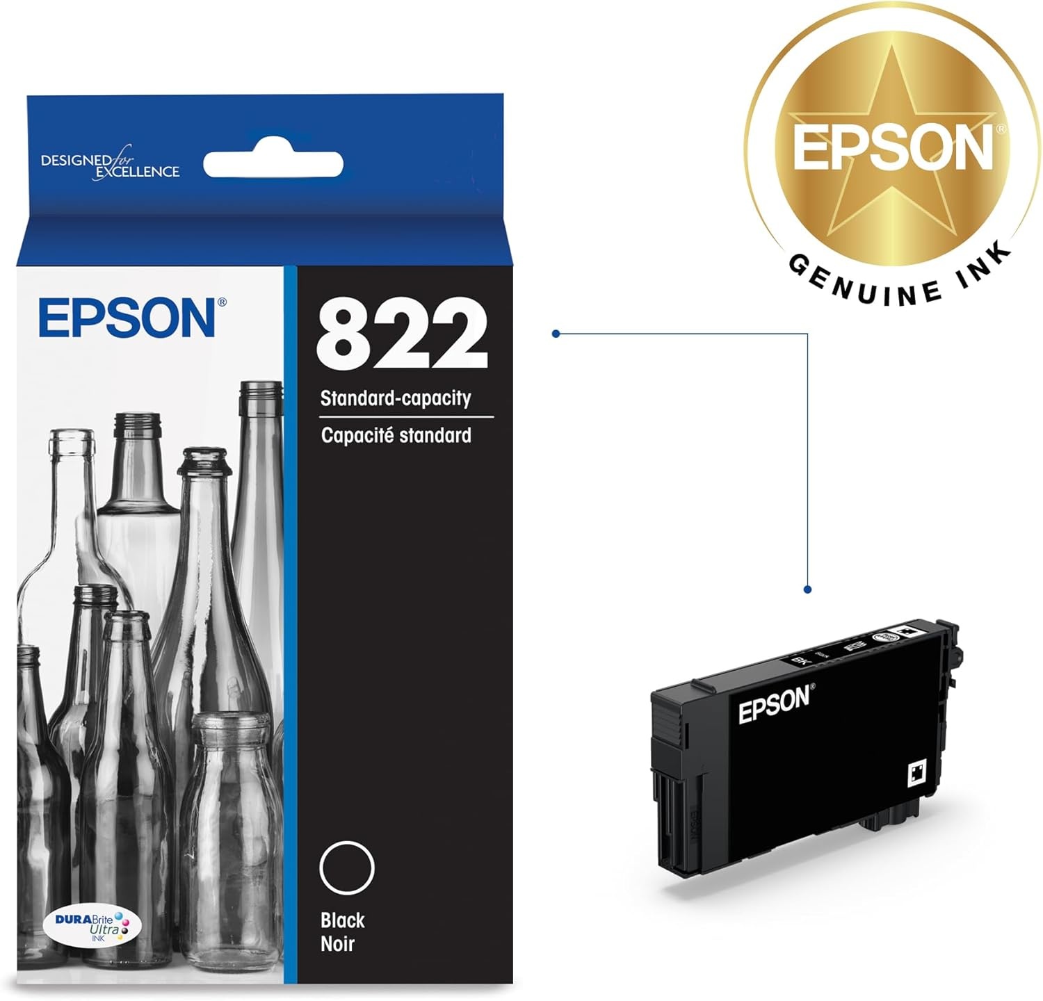 image:imageEPSON 822 DURABrite Ultra Ink Standard Capacity Black Cartridge T822120S Works with WorkForce Pro WF38203823 4820 4830 4833 48341 Count Pack of 2