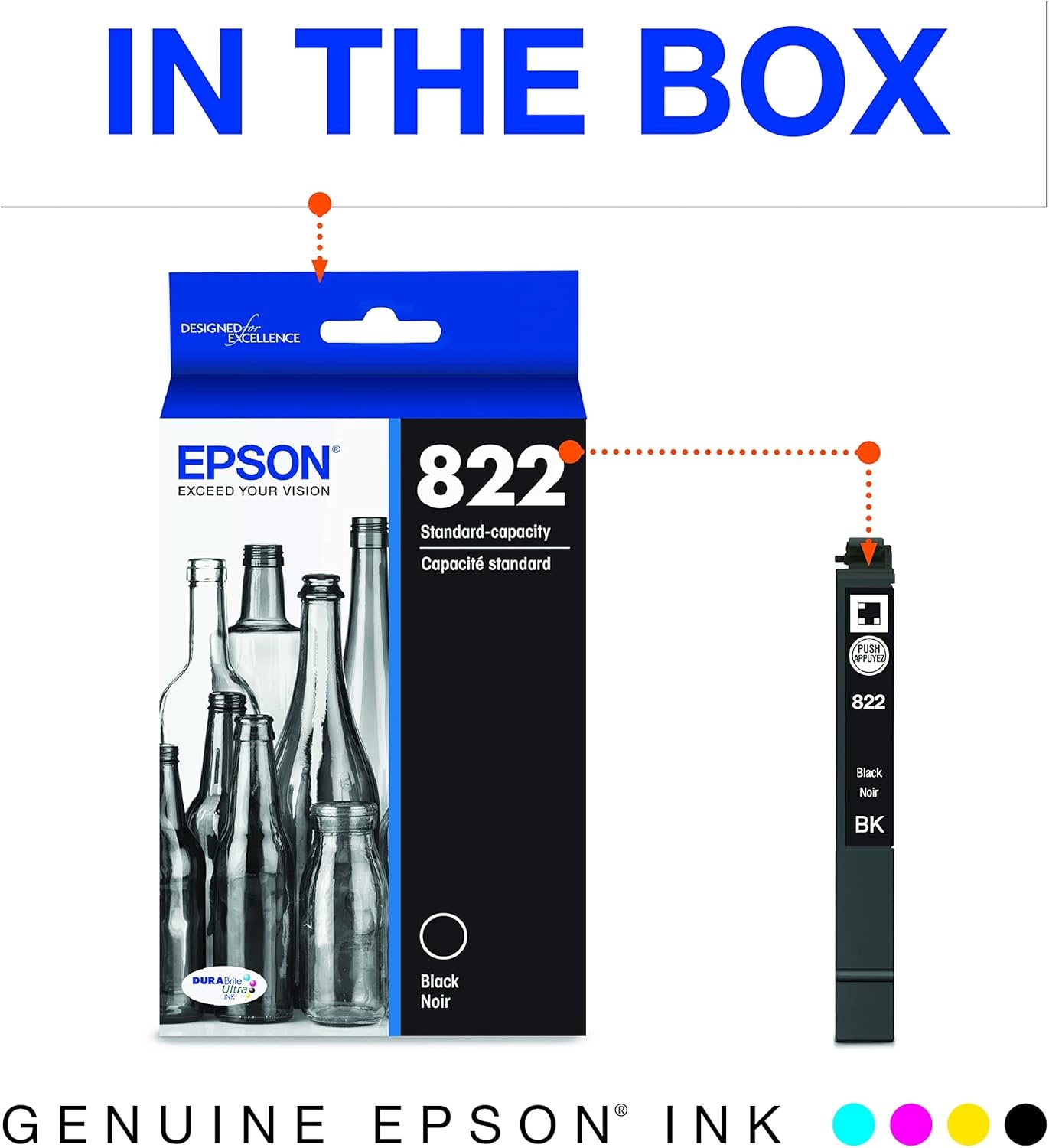 image:imageEPSON 822 DURABrite Ultra Ink Standard Capacity Black Cartridge T822120S Works with WorkForce Pro WF38203823 4820 4830 4833 48341 Count Pack of 2