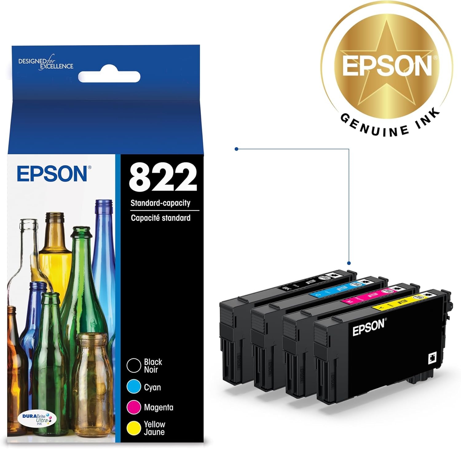 image:imageEPSON 822 DURABrite Ultra Ink Standard Capacity Black amp Color Cartridge Combo Pack T822120BCS Works with WorkForce Pro WF38203823 4820 4830 4833 4834Ink