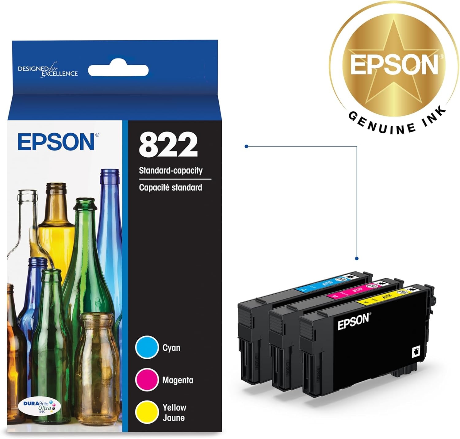 image:imageEPSON 822 DURABrite Ultra Ink Standard Capacity Color Cartridge Combo Pack T822520S Works with WorkForce Pro WF38203823 4820 4830 4833 4834Standard Capacity Pack of 2