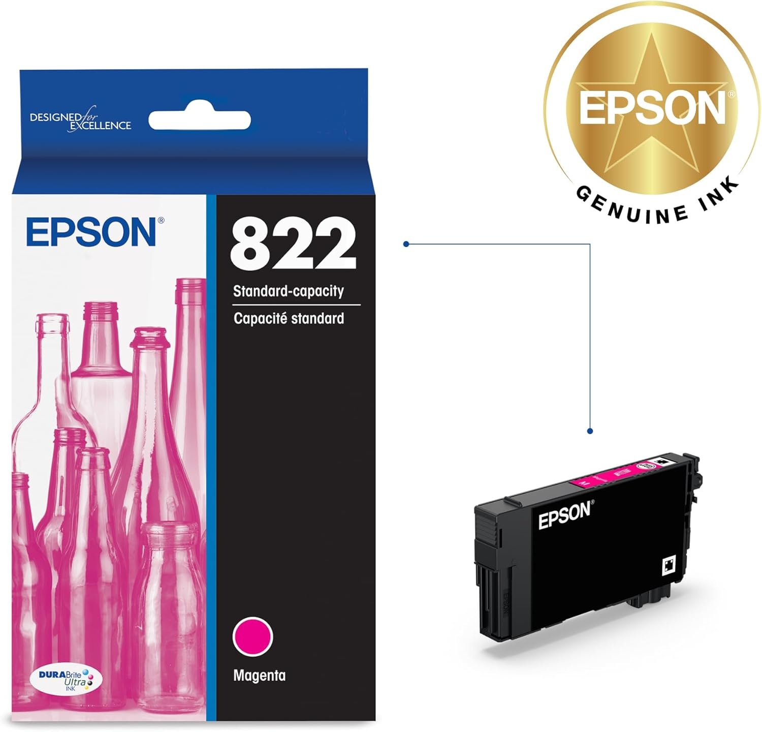 image:imageEPSON 822 DURABrite Ultra Ink Standard Capacity Magenta Cartridge T822320S Works with WorkForce Pro WF38203823 4820 4830 4833 48341 Count Pack of 1