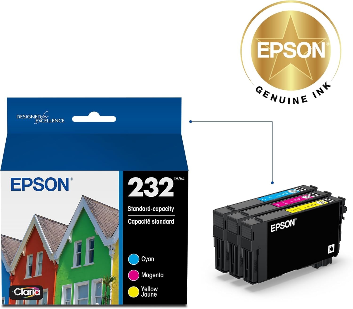 image:imageEpson 232 Claria Ink Standard Capacity Color Combo Pack T232520S Works with Workforce WF2930 2950 and Expression XP4200 4205