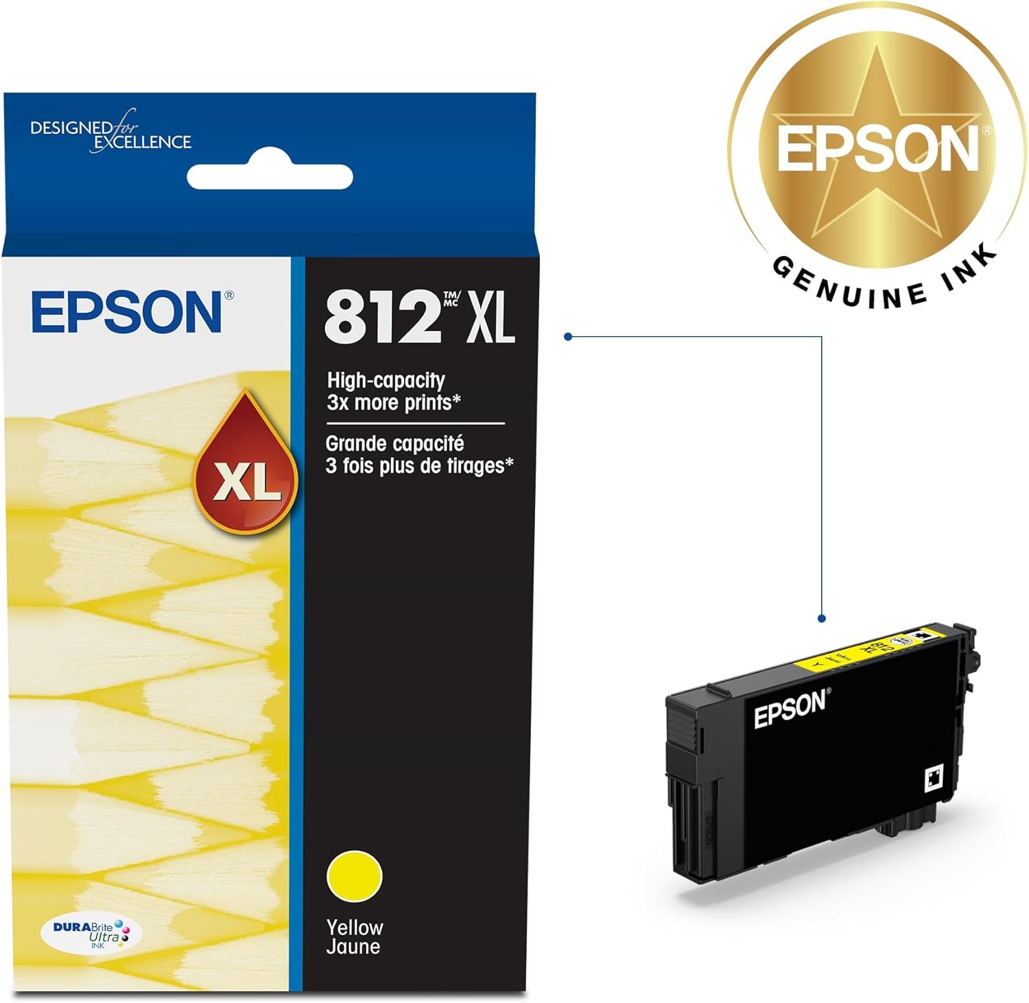 image:imageEpson 812 DURABrite Ultra Ink High Capacity Yellow Cartridge T812XL420S Works with Workforce Pro WF7310 7820 7840 ECC7000High Capacity
