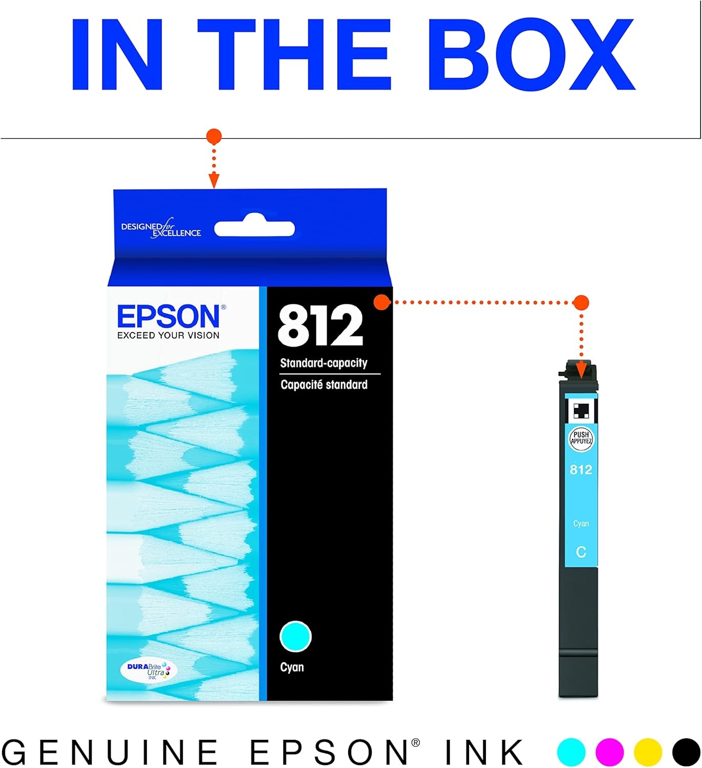 image:imageEpson 812 DURABrite Ultra Ink Standard Capacity Cyan Cartridge T812220S Works with Workforce Pro WF7310 7820 7840 ECC70001 Count Pack of 2
