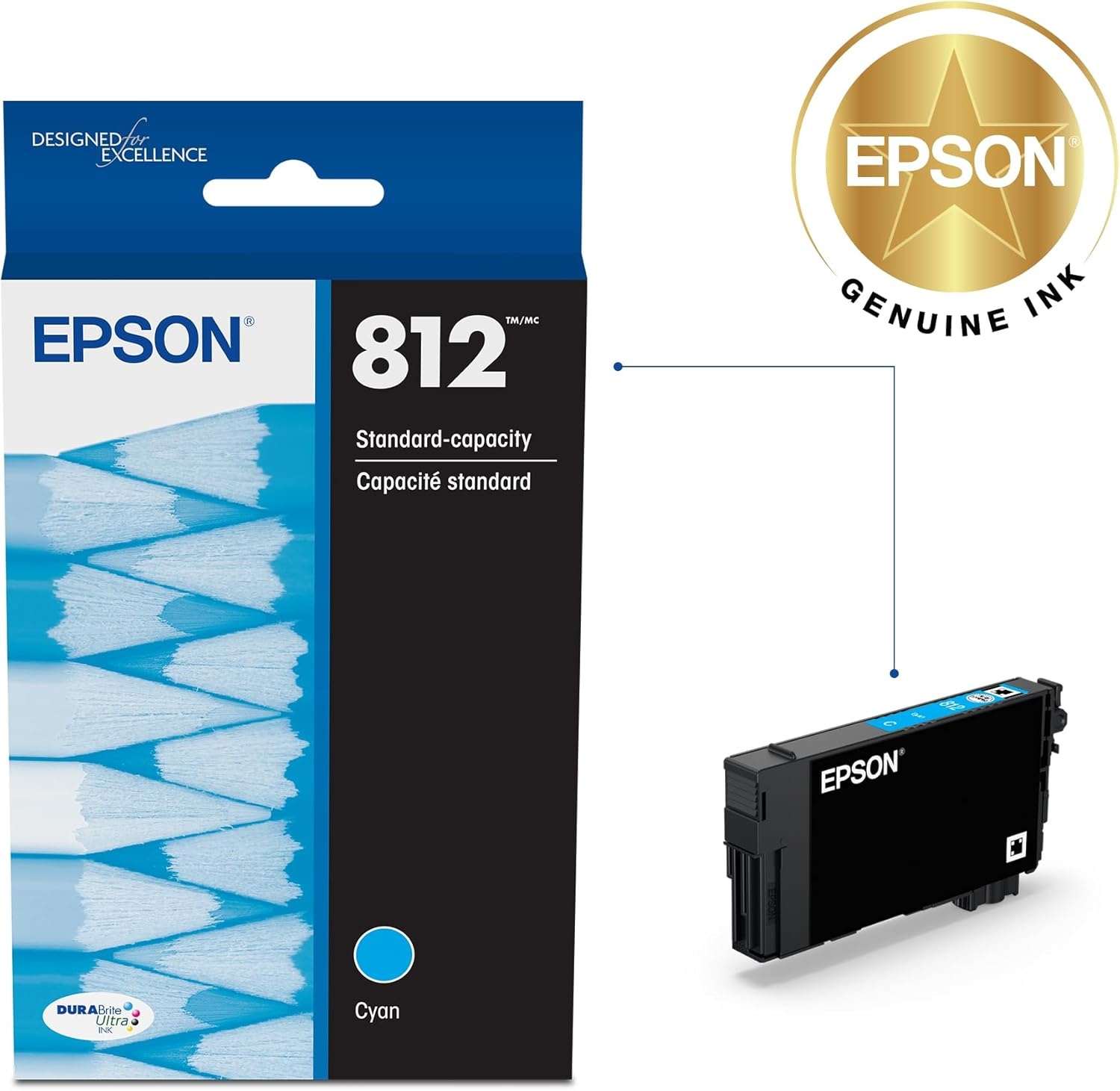 image:imageEpson 812 DURABrite Ultra Ink Standard Capacity Cyan Cartridge T812220S Works with Workforce Pro WF7310 7820 7840 ECC70001 Count Pack of 2