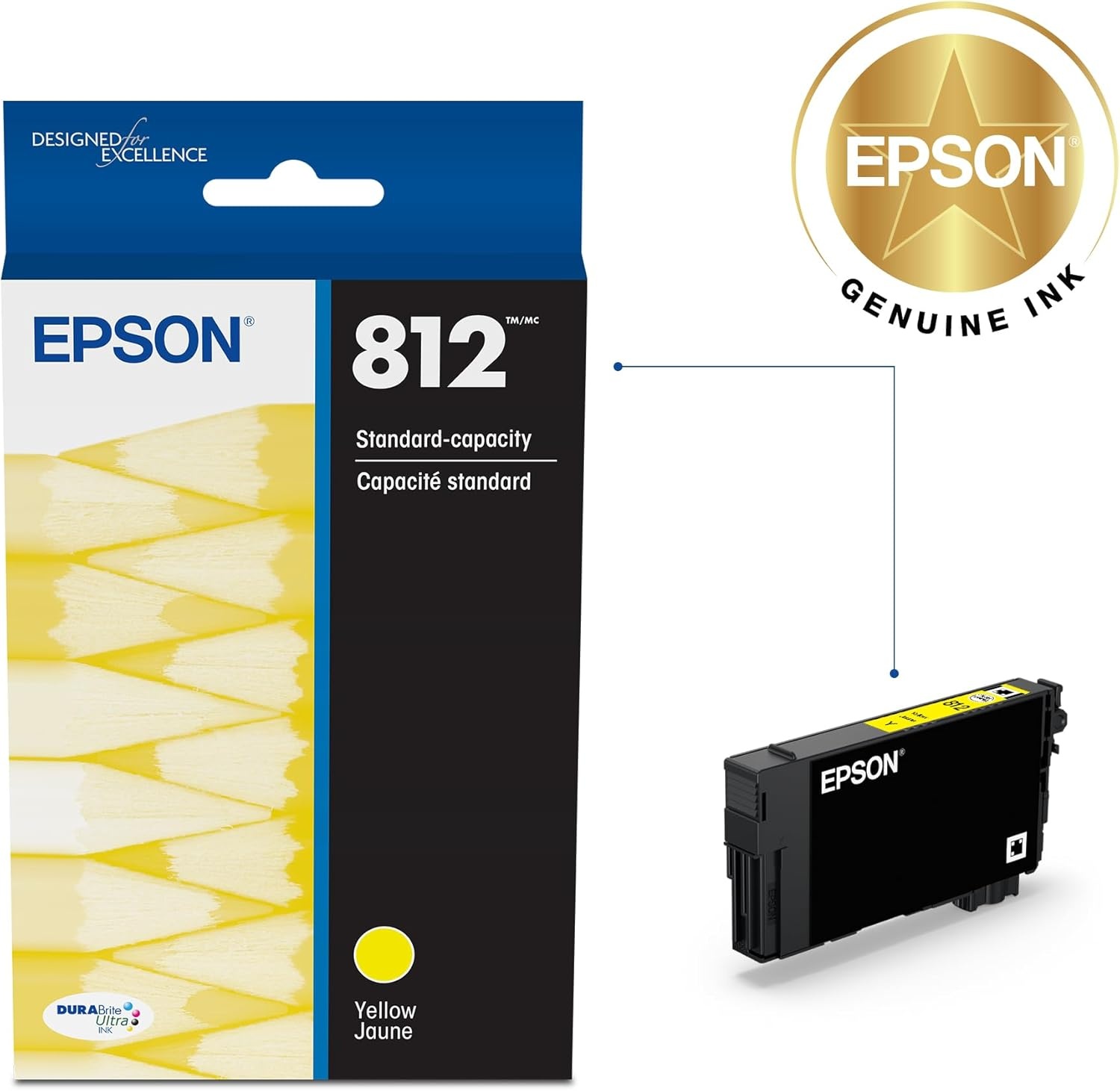image:imageEpson 812 DURABrite Ultra Ink Standard Capacity Yellow Cartridge T812420S Works with Workforce Pro WF7310 7820 7840 ECC70001 Count Pack of 2