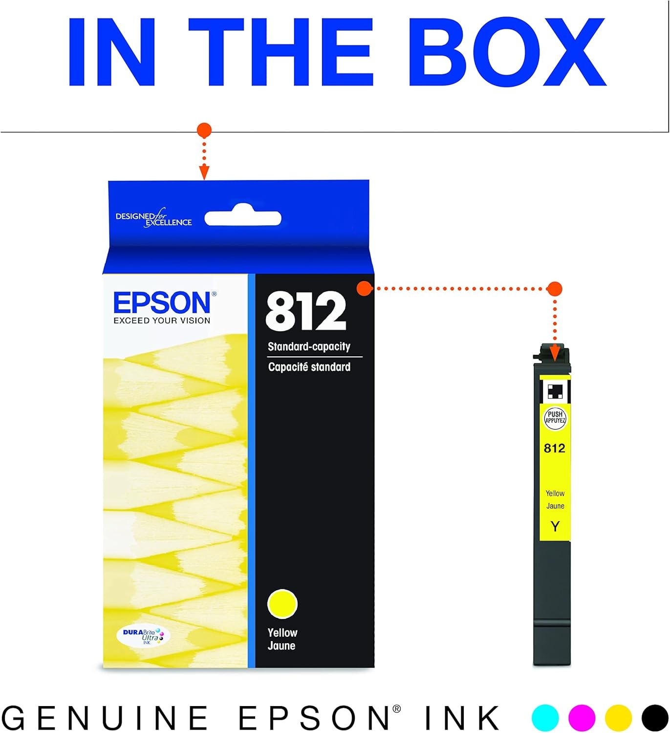 image:imageEpson 812 DURABrite Ultra Ink Standard Capacity Yellow Cartridge T812420S Works with Workforce Pro WF7310 7820 7840 ECC70001 Count Pack of 2