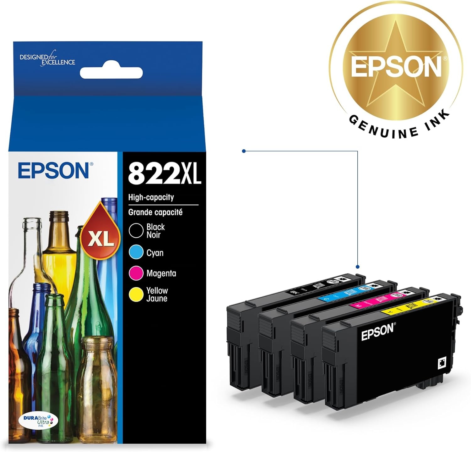 image:imageEpson 822 DURABrite Ultra Ink High Capacity Black amp Color Cartridge Combo Pack T822XLXCS Works with Workforce Pro WF38203823 4820 4830 4833 4834Ink Cartridge
