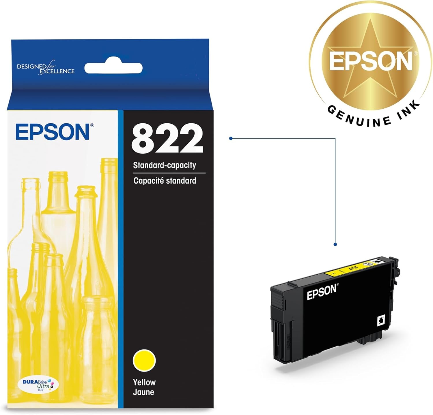 image:imageEpson 822 DURABrite Ultra Ink Standard Capacity Yellow Cartridge T822420S Works with Workforce Pro WF38203823 4820 4830 4833 4834