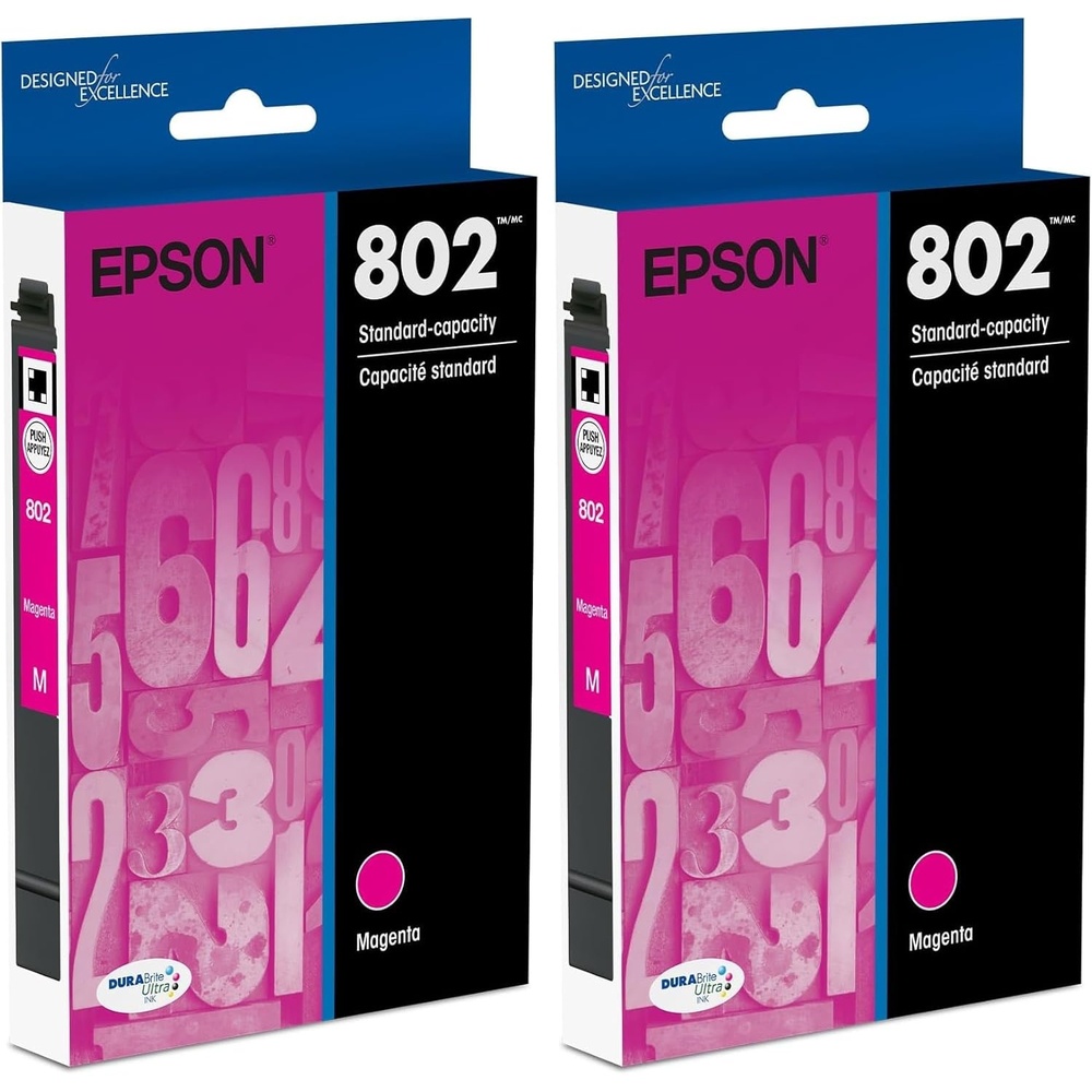 image:imageEPSON 802 DURABrite Ultra Ink Standard Capacity Magenta Cartridge T802320S Works with WorkForce Pro WF4720 4730 4734 4740Standard Capacity Pack of 2