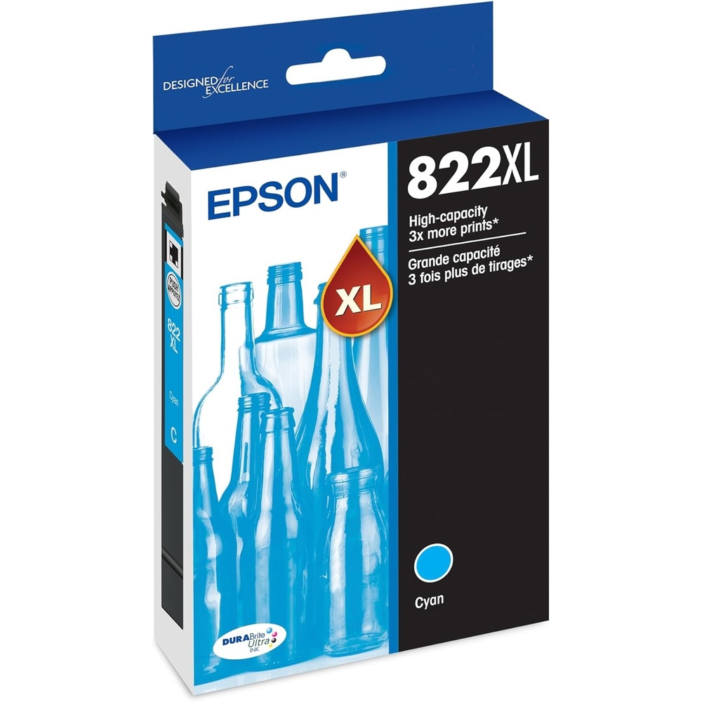 image:imageEPSON 822 DURABrite Ultra Ink High Capacity Cyan Cartridge T822XL220S Works with WorkForce Pro WF38203823 4820 4830 4833 4834High Capacity