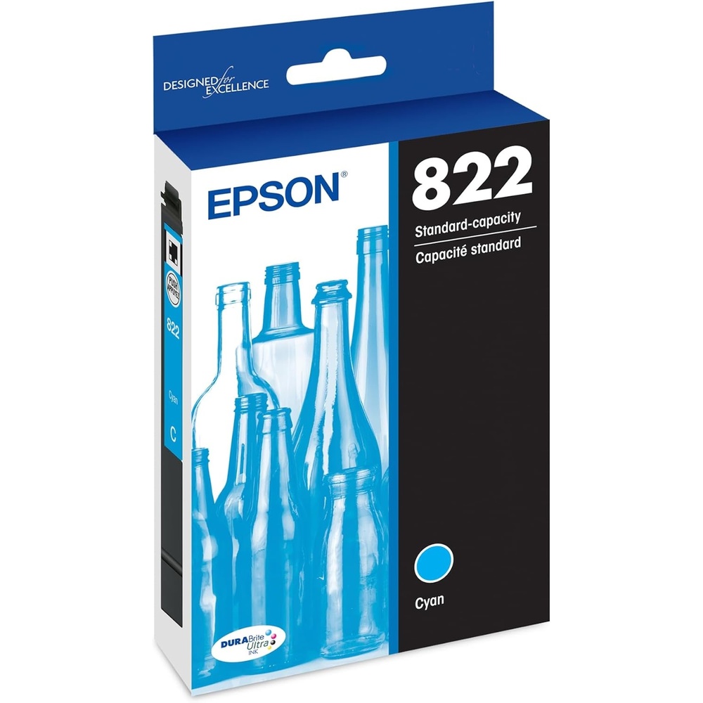 image:imageEPSON 822 DURABrite Ultra Ink Standard Capacity Cyan Cartridge T822220S Works with WorkForce Pro WF38203823 4820 4830 4833 48341 Count Pack of 1
