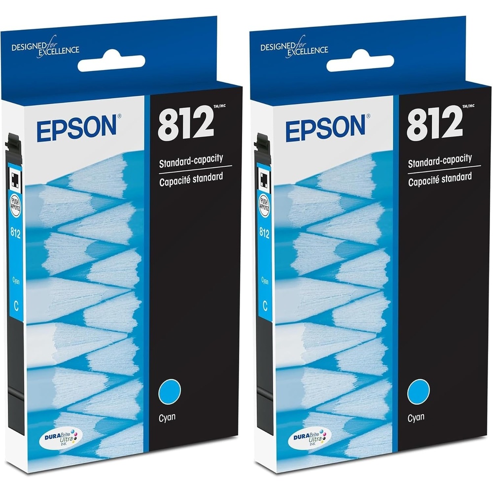 image:imageEpson 812 DURABrite Ultra Ink Standard Capacity Cyan Cartridge T812220S Works with Workforce Pro WF7310 7820 7840 ECC70001 Count Pack of 2