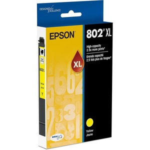 image:imageEPSON 802 DURABrite Ultra Ink High Capacity Cyan Cartridge T802XL220S Works with WorkForce Pro WF4720 4730 4734 4740Yellow