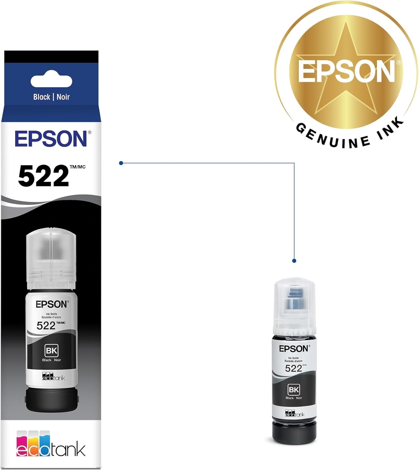 image:imageEPSON 522 EcoTank Ink Ultrahigh Capacity Bottle Black T522120S Works with ET2720 2800 2803 2840 4700 4800 4810Ultrahigh Capacity