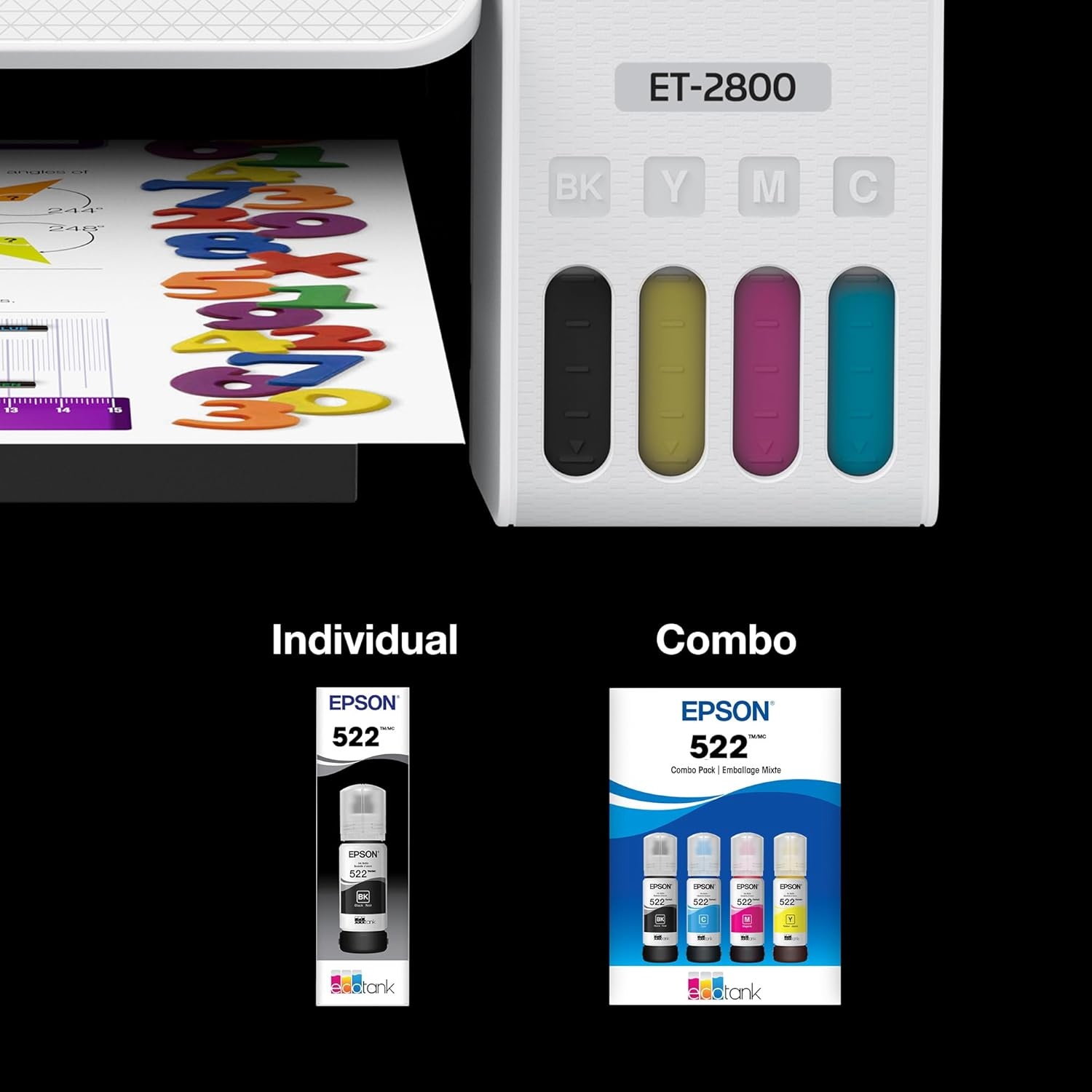 image:imageEPSON 522 EcoTank Ink Ultrahigh Capacity Bottle Color Combo Pack T522520S Works with ET2720 2800 2803 2840 4700 4800 4810Ultrahigh Capacity