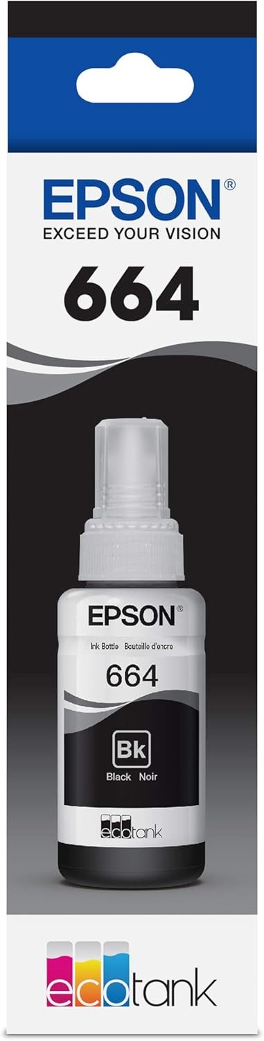 image:imageEPSON 664 EcoTank Ink Ultrahigh Capacity Bottle Black T664120S Works with ET2500 2550 4500 4550 2600 2650 3600 16500Black